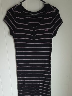 Vans Black Dress with Pink Stripes and Henley Placket